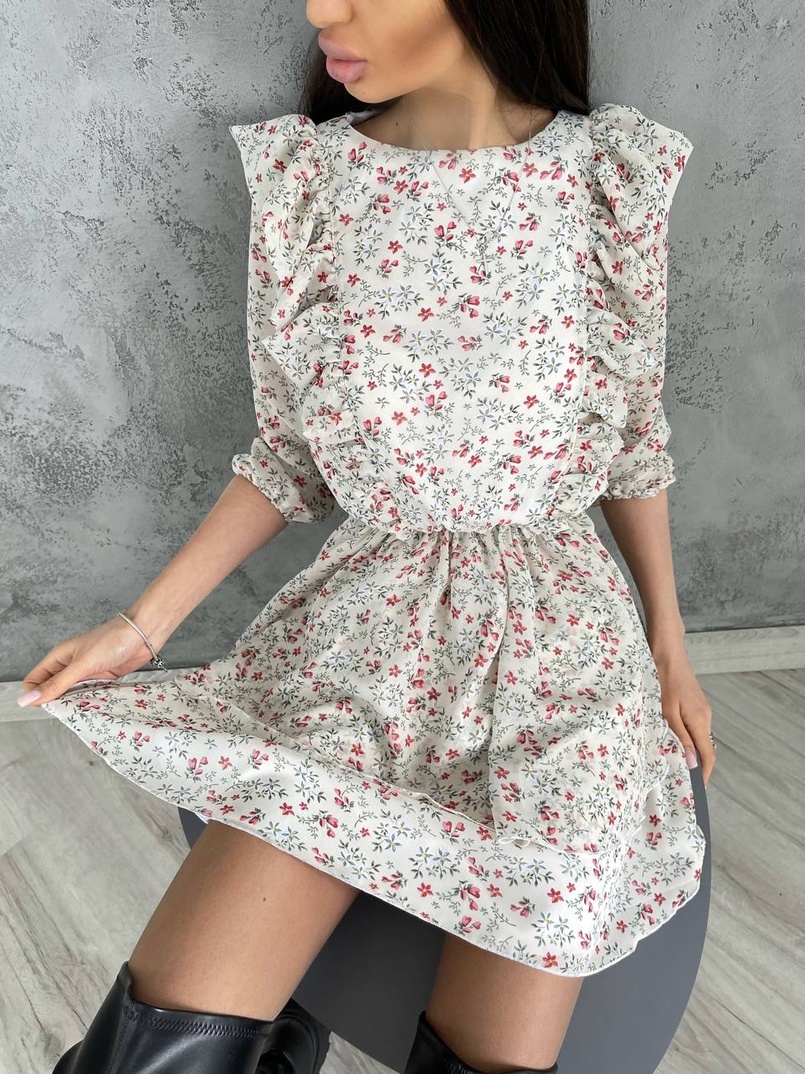 Цветочное шифоновое платье с рюшами Цветочное шифоновое платье с рюшами | PUSHKA SHOP