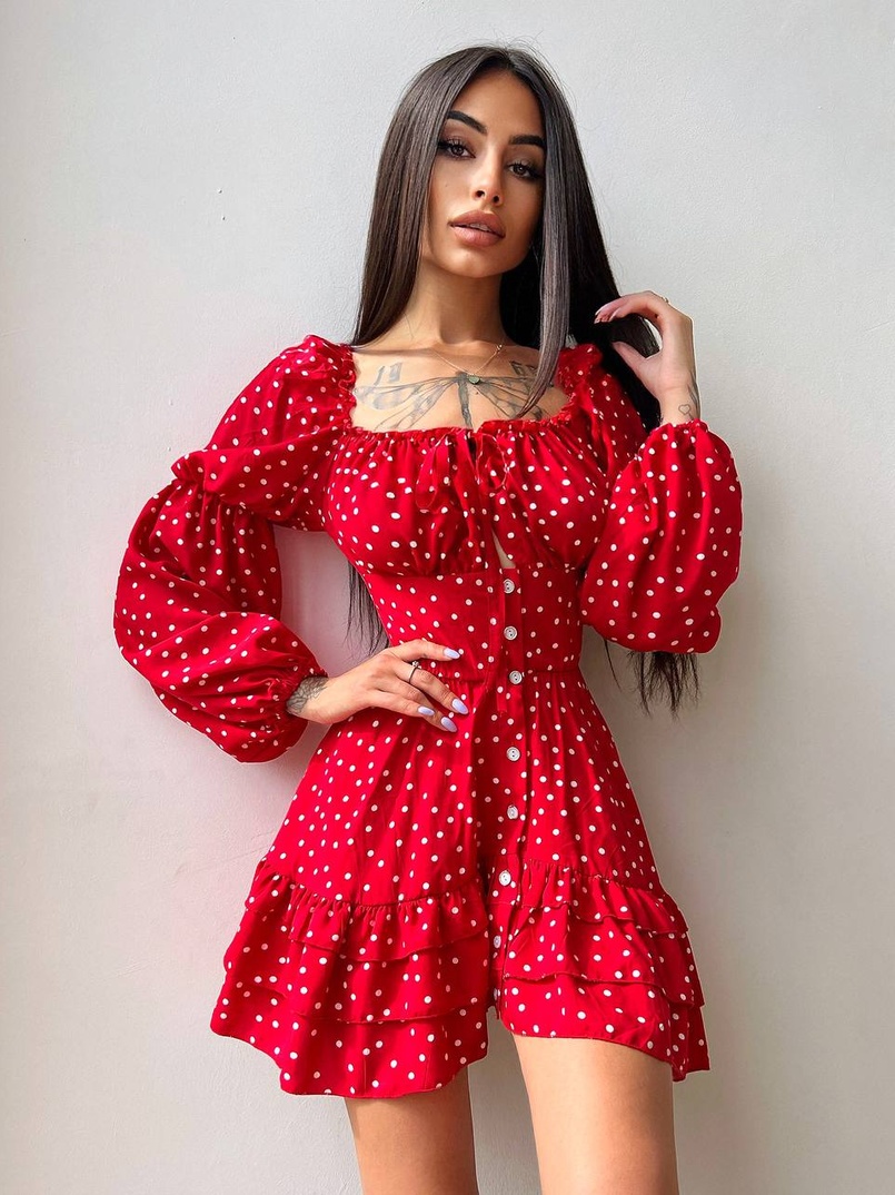 Сукня в горошок на ґудзиках з воланами Сукня в горошок на ґудзиках з воланами | PUSHKA SHOP