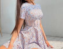 Цветочное платье мини с элементами корсета на косточках  | PUSHKA SHOP