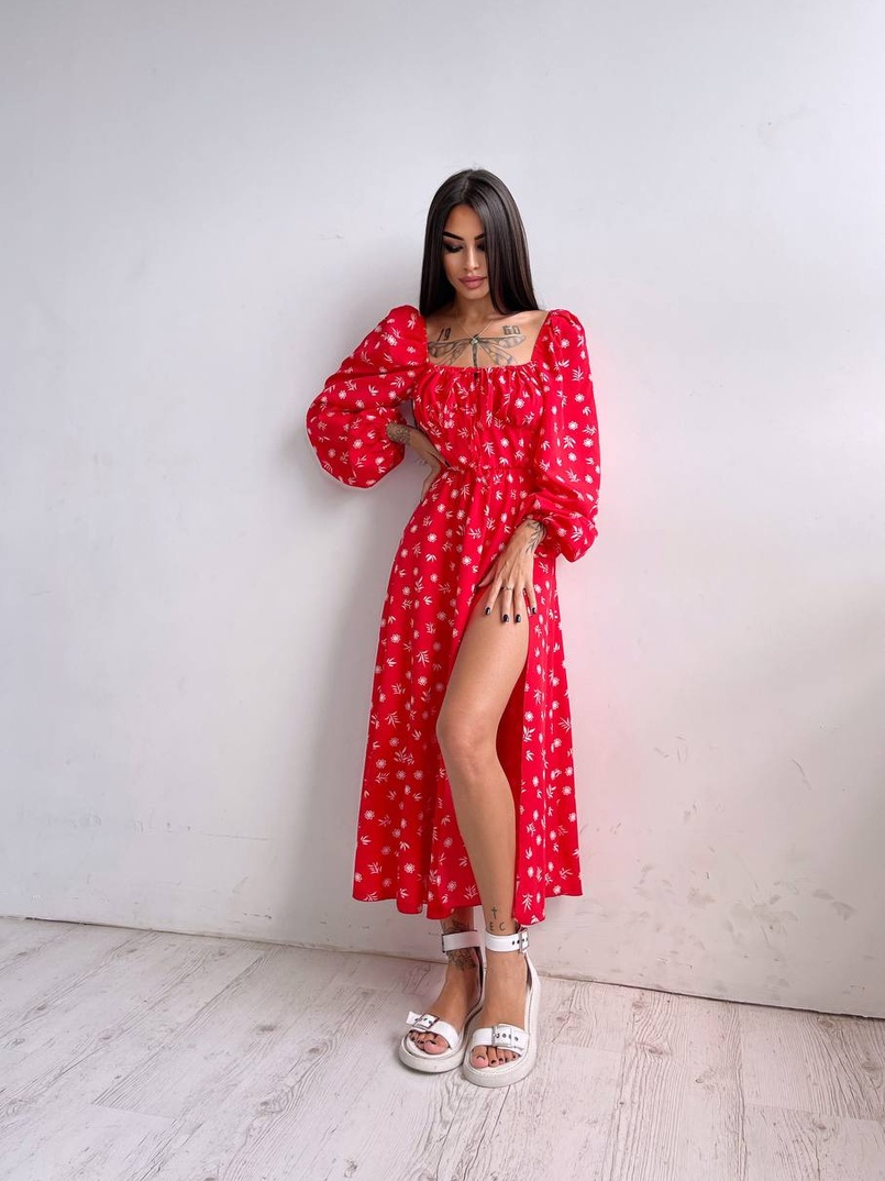 Сукня міді з розрізом на спідниці  | PUSHKA SHOP