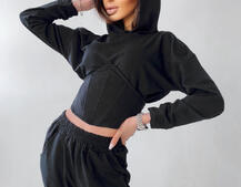 Костюм: укорочённое худи с корсетом+ джоггеры  Костюм: укорочённое худи с корсетом+ джоггеры  | PUSHKA SHOP