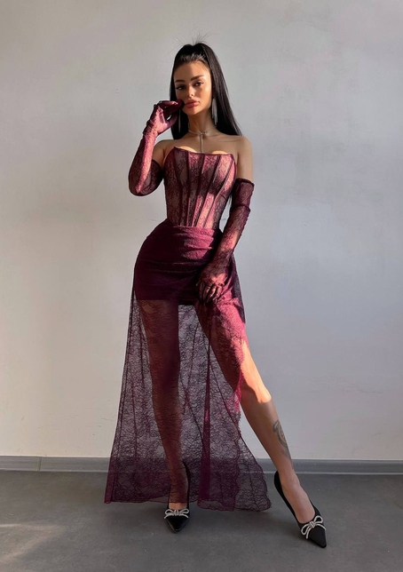 Мереживна сукня максі з рукавичками  | PUSHKA SHOP