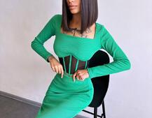 Трикотажний комплект: топ з елементами корсету та спідниця з розрізами  | PUSHKA SHOP