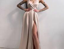 Платье макси с разрезом на юбке и запахом на груди   | PUSHKA SHOP