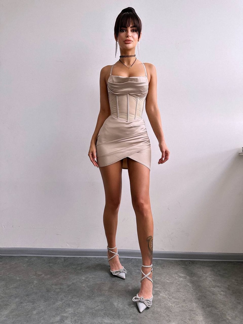 Комплект: корсет, декорований стразами + спідниця міні з драпіруванням   | PUSHKA SHOP