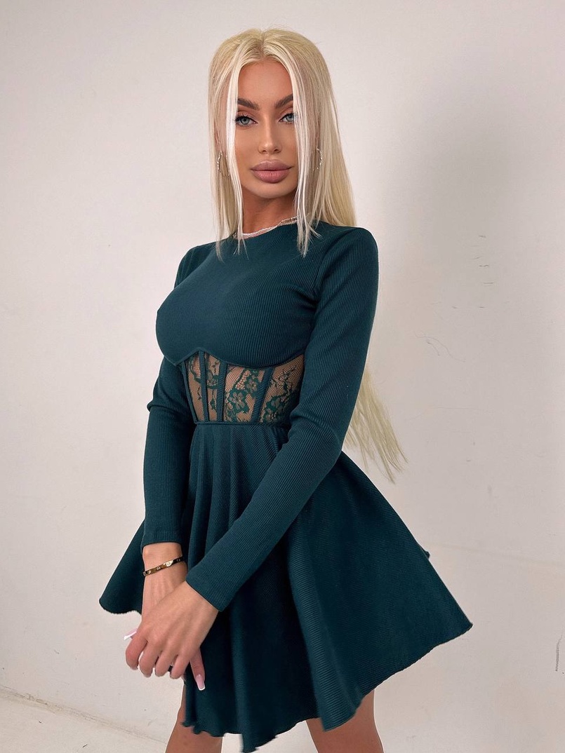 Трикотажна корсетна сукня з мереживом та пишною спідницею  | PUSHKA SHOP