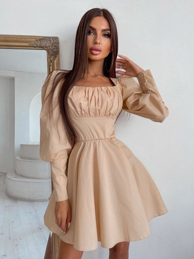 Платье с объемными рукавами из хлопка Платье с объемными рукавами из хлопка | PUSHKA SHOP