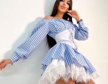 Хлопковое платье в клетку с подъюбником  и корсетом из эко-кожи | PUSHKA SHOP