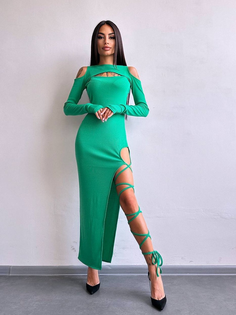 Трикотажна сукня з зав’язкою на ніжку Трикотажна сукня з зав’язкою на ніжку | PUSHKA SHOP