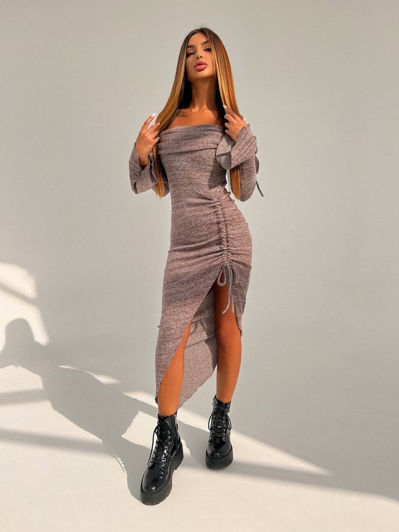 Трикотажна сукня міді з хомутом   | PUSHKA SHOP