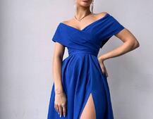 Сукня максі  з відкритими плечима та розрізом на спідниці | PUSHKA SHOP