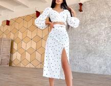 Костюм в горошек с завязками на талии  | PUSHKA SHOP