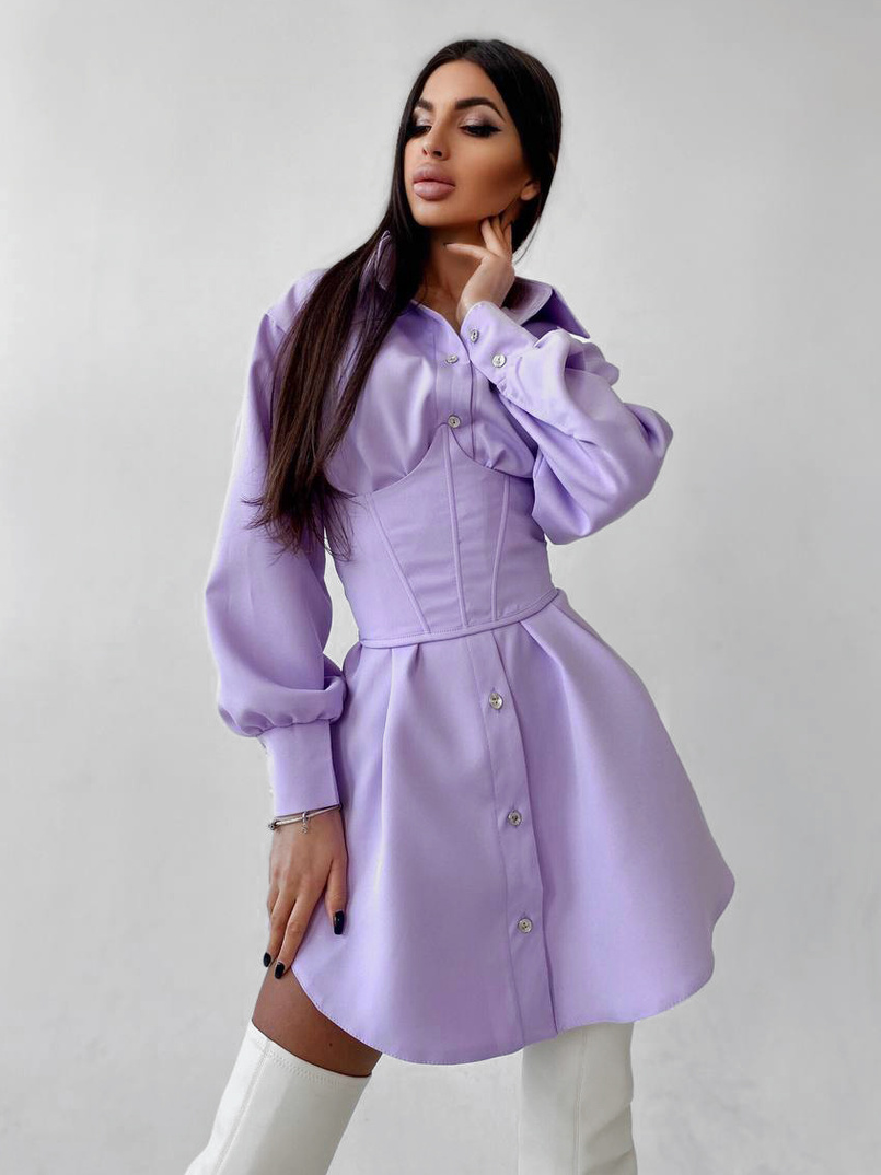 Платье-рубашка с корсетом на косточках со шнуровкой | PUSHKA SHOP