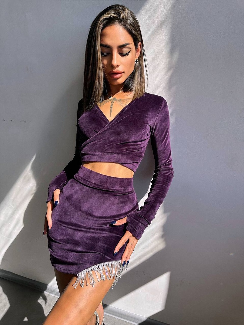 Оксамитовий комплект, декорований бахромою зі страз Оксамитовий комплект, декорований бахромою зі страз | PUSHKA SHOP