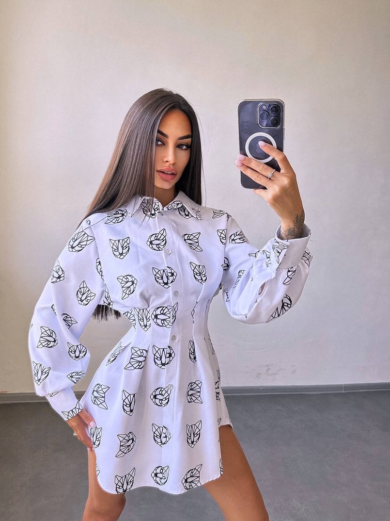 Приталена сорочка з принтом | PUSHKA SHOP