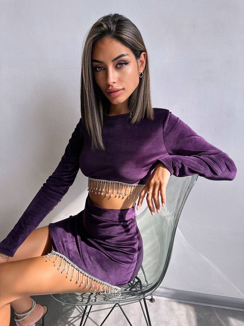 Оксамитовий комплект, декорований бахромою зі страз Оксамитовий комплект, декорований бахромою зі страз | PUSHKA SHOP