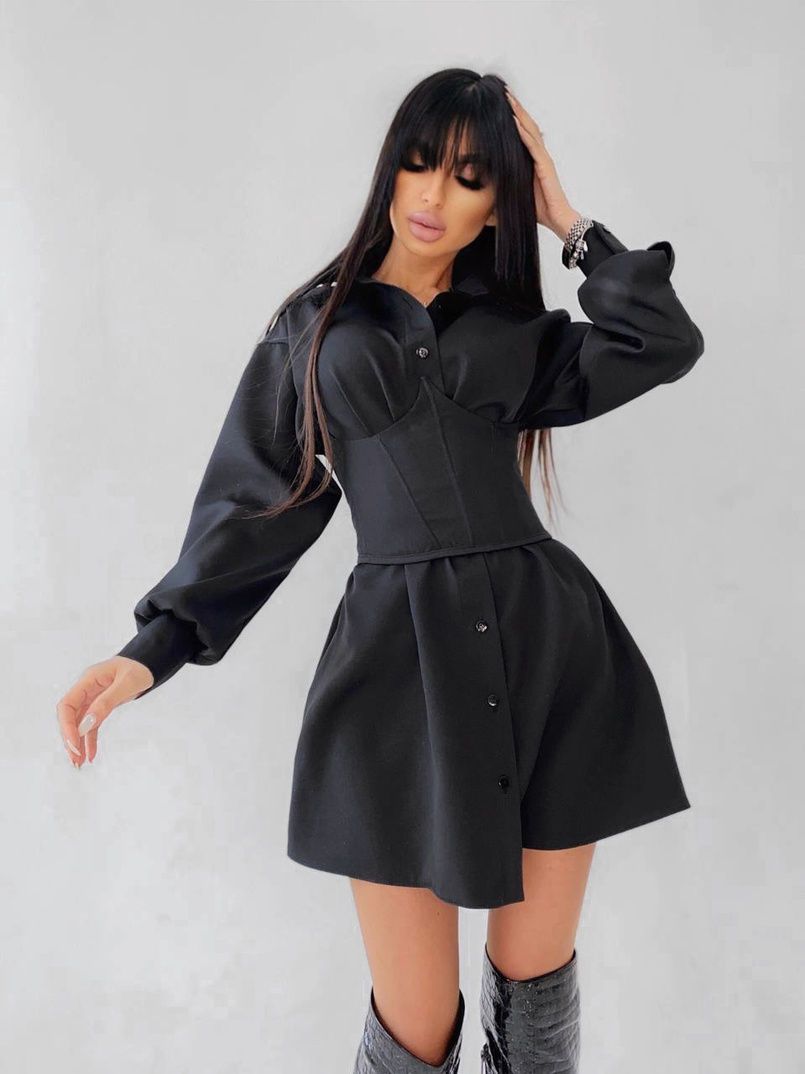 Платье-рубашка с корсетом на косточках со шнуровкой | PUSHKA SHOP