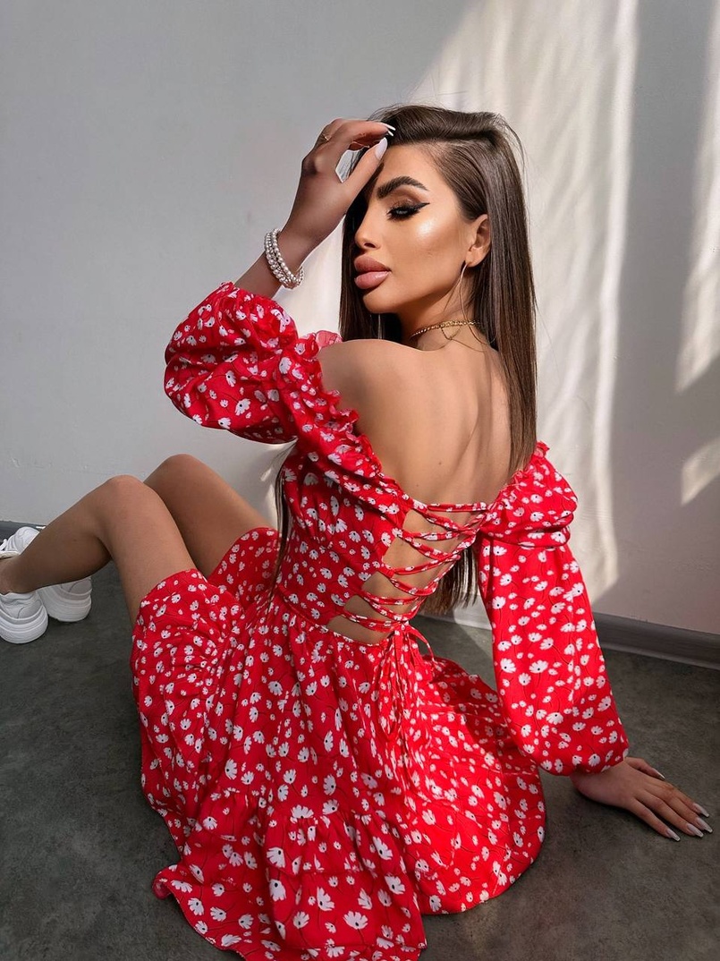 Квіткова сукня з воланами та шнуровкою по спинці | PUSHKA SHOP