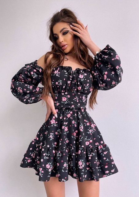 Квіткова сукня з воланами та шнуровкою по спинці | PUSHKA SHOP