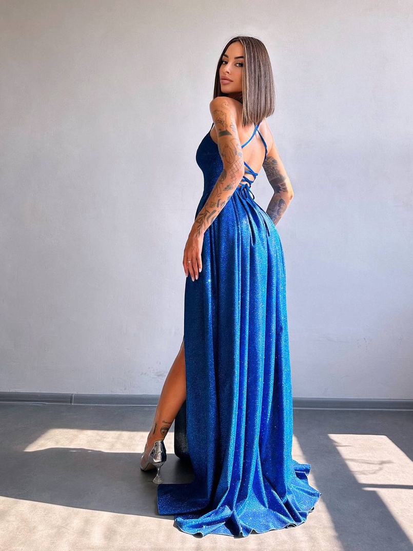 Сяюча сукня максі зі шнурівкою на спинці Сяюча сукня максі зі шнурівкою на спинці | PUSHKA SHOP