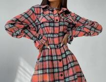 Кашемировое приталенное платье-рубашка в клетку Кашемировое приталенное платье-рубашка в клетку | PUSHKA SHOP