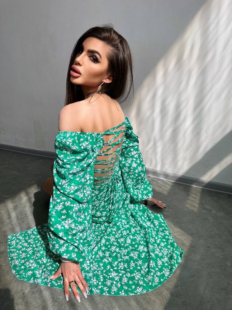 Квіткова сукня-міді зі шнурівкою на спинці та розрізом на ніжці | PUSHKA SHOP