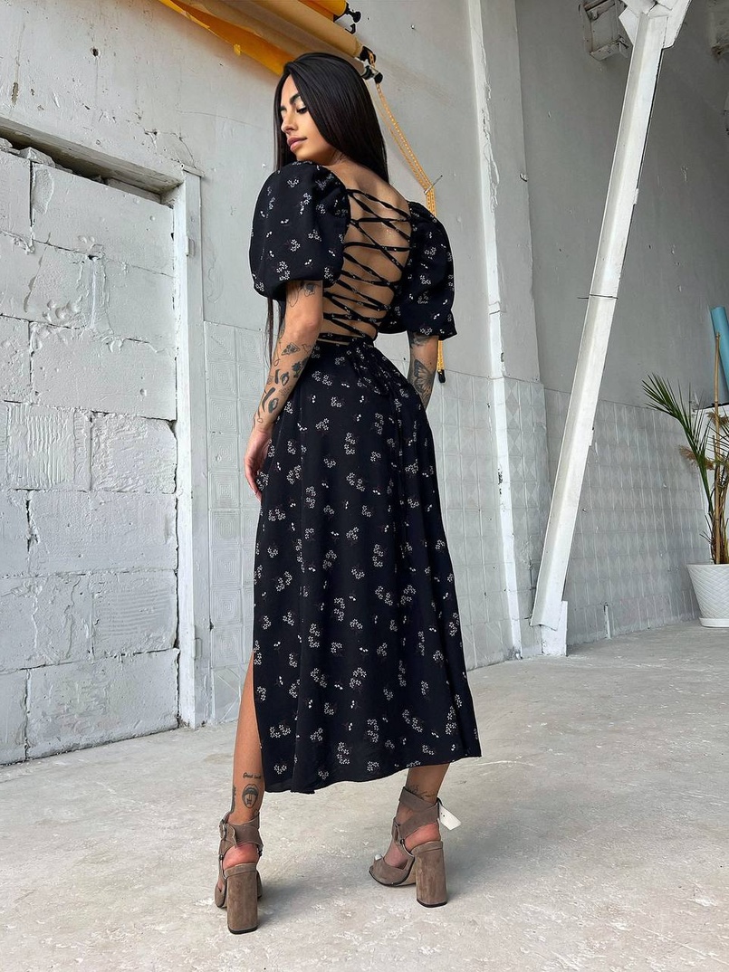 Платье миди со шнуровкой на спинке  | PUSHKA SHOP