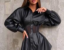 Сукня-сорочка з корсетними елементами з еко-шкіри Сукня-сорочка з корсетними елементами з еко-шкіри | PUSHKA SHOP