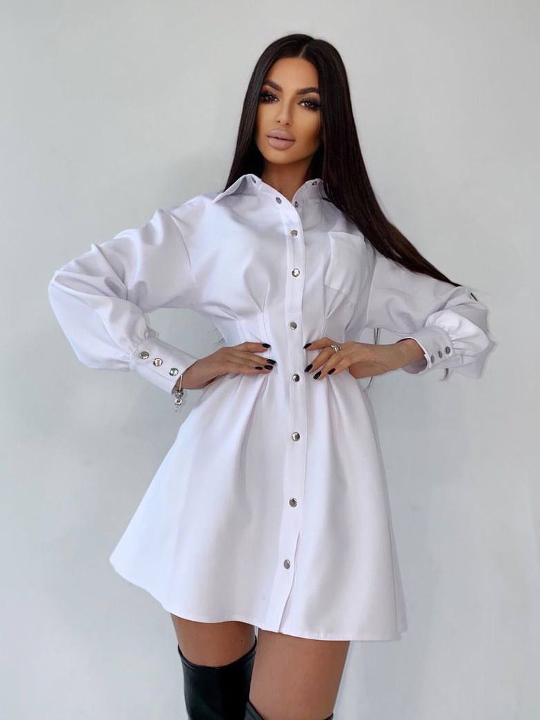 Приталенное платье-рубашка на кнопках с открытой спиной | PUSHKA SHOP
