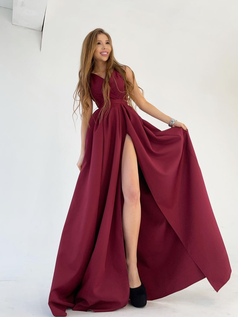 Платье макси с разрезом на юбке и запахом на груди   | PUSHKA SHOP