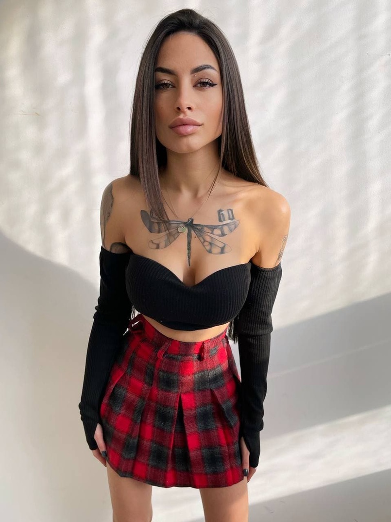 Комплект: трикотажный топ с чашечками push up + юбка в складку   | PUSHKA SHOP