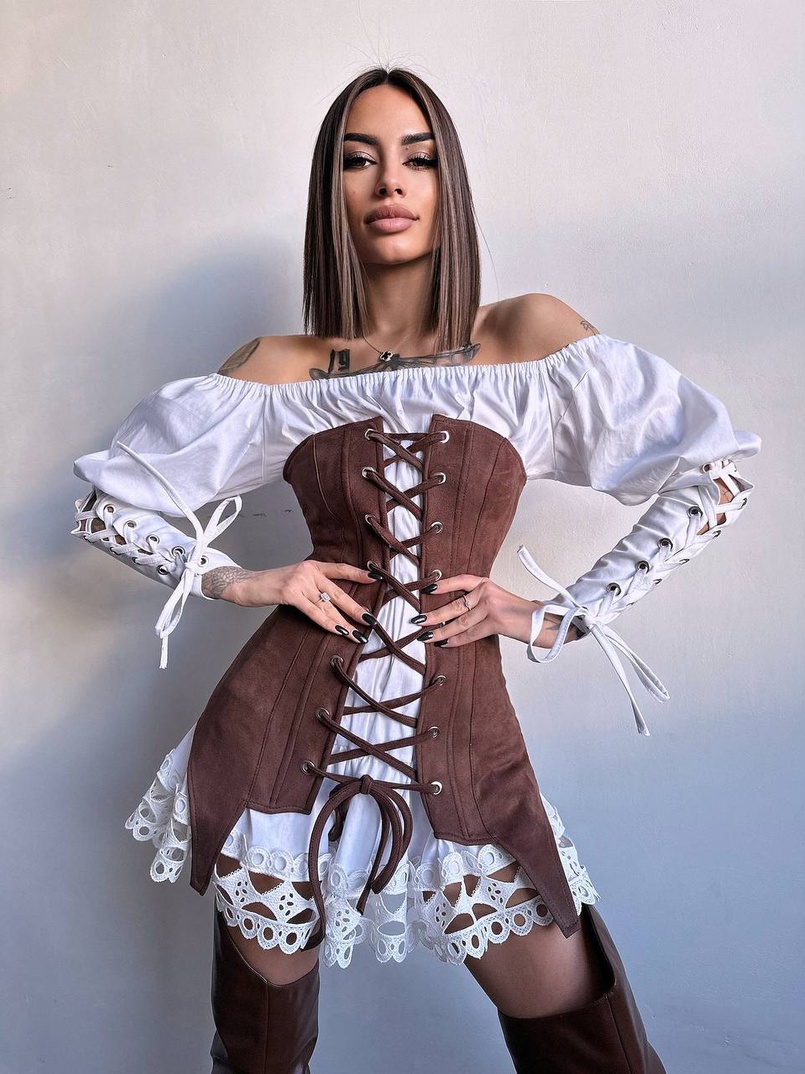 Комплект: сукня декорована мереживом + корсет Комплект: сукня декорована мереживом + корсет | PUSHKA SHOP