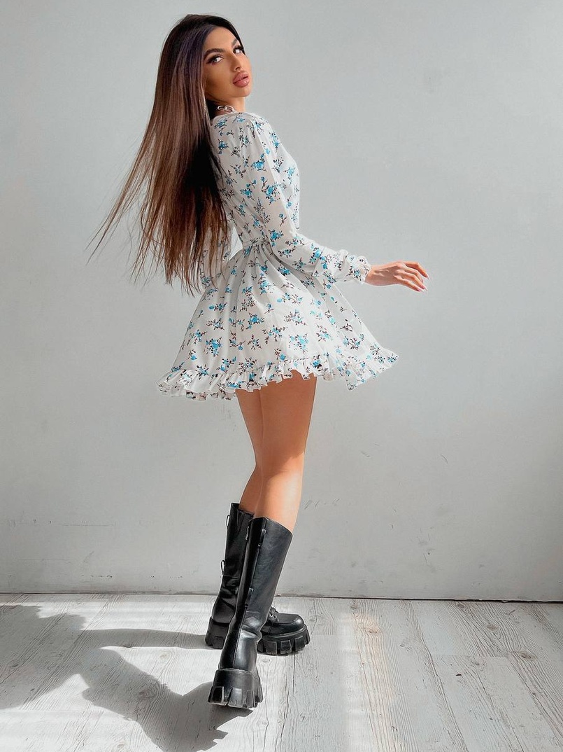 Платье в цветочный принт с оборками | PUSHKA SHOP