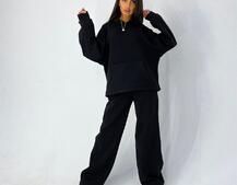 Черный oversize костюм с худи и расклешенными брюками Черный oversize костюм с худи и расклешенными брюками | PUSHKA SHOP