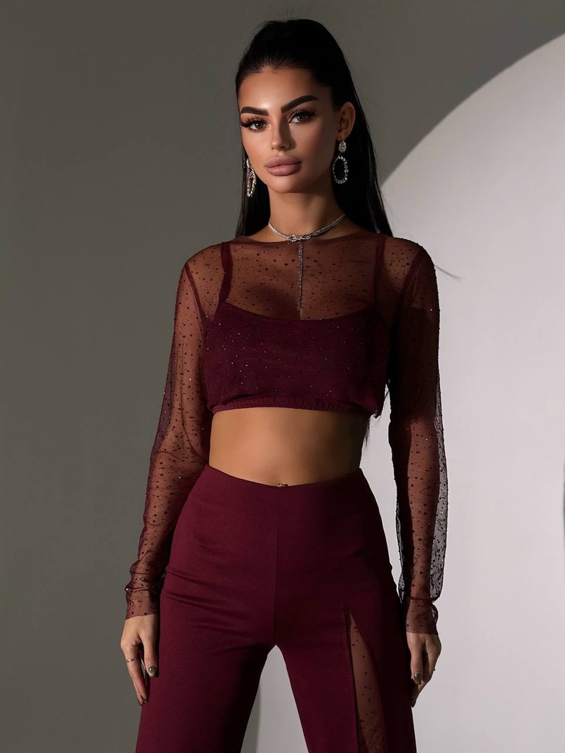 Комплект: топ + штани із сіткою зі стразами  | PUSHKA SHOP