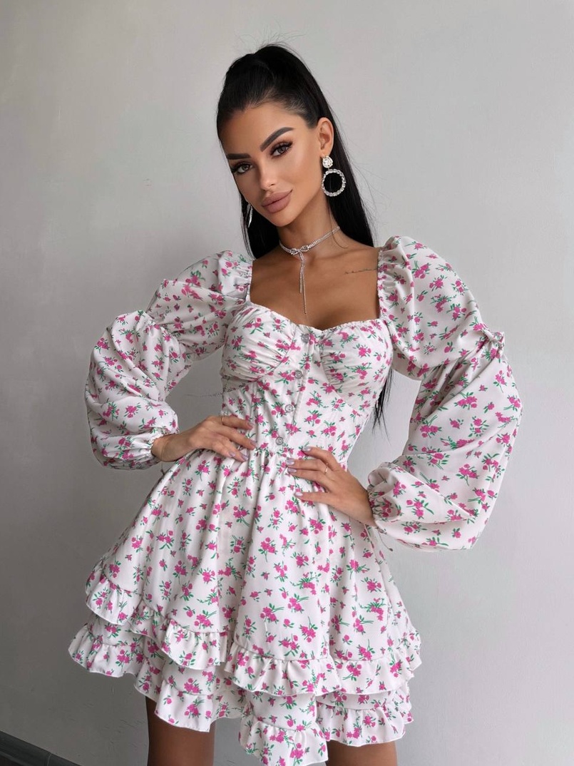 Сукня з квітковим принтом з воланами на ґудзиках  Сукня з квітковим принтом з воланами на ґудзиках  | PUSHKA SHOP