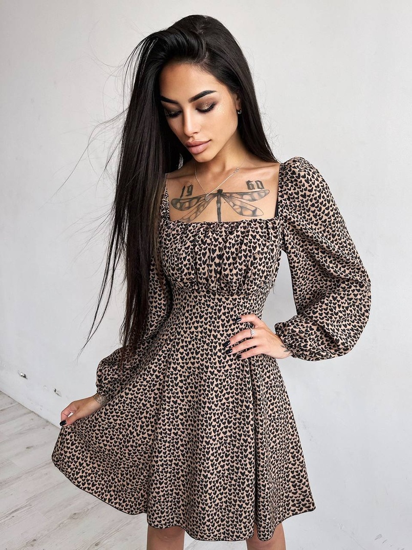 Приталена сукня з принтом  + прозорий корсет Приталена сукня з принтом  + прозорий корсет | PUSHKA SHOP