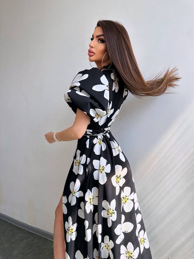 Сукня міді  із запахом та об'ємними рукавами | PUSHKA SHOP