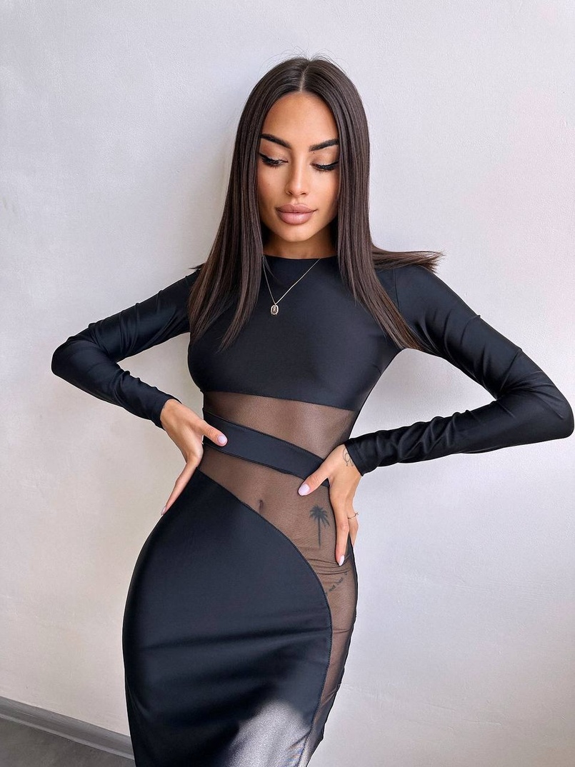 Сукня міді  із вставками сітки  | PUSHKA SHOP