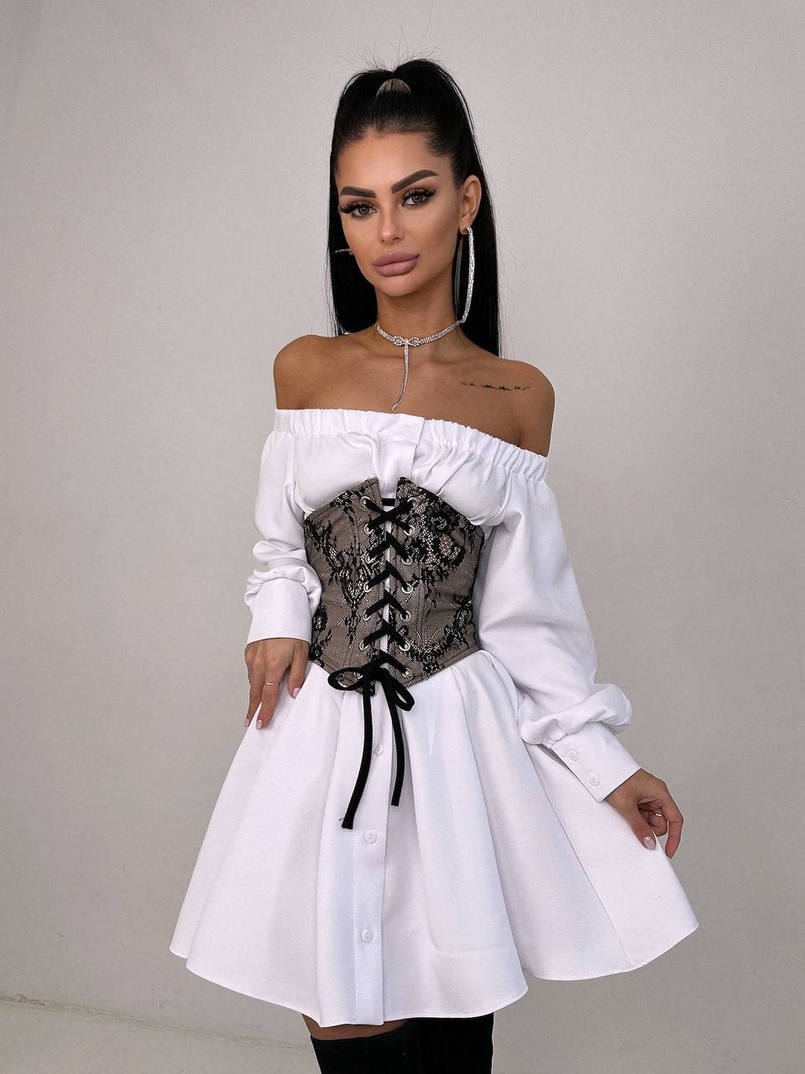 Приталена сорочка на плічках+  мереживний корсет | PUSHKA SHOP