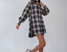 Коттоновое платье-рубашка в клетку Коттоновое платье-рубашка в клетку | PUSHKA SHOP