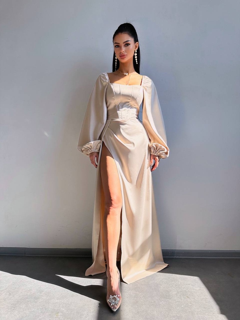 Атласний комплект: корсет + спідниця  максі з драпіруванням | PUSHKA SHOP