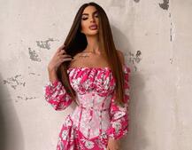 Сукня міді з розрізом в квітковий принт + прозорий корсет Сукня міді з розрізом в квітковий принт + прозорий корсет | PUSHKA SHOP