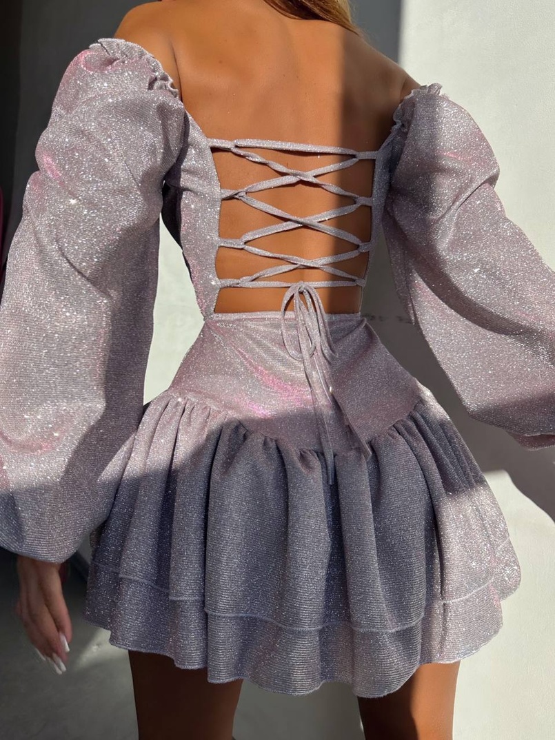 Блискуча сукня з воланами та шнурівкою на спинці | PUSHKA SHOP