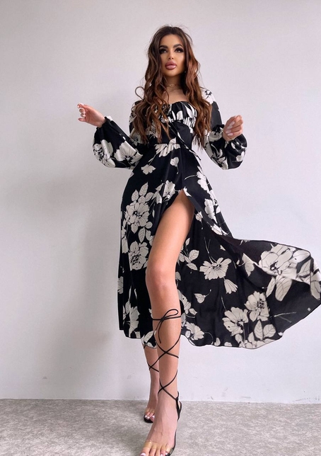 Сукня міді з квітковим принтом  | PUSHKA SHOP