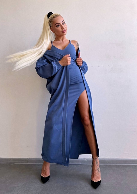 Комплект: сукня з філіжанками + кардиган максі з теплого рубчика  | PUSHKA SHOP