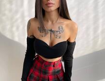 Комплект: трикотажный топ с чашечками push up + юбка в складку   | PUSHKA SHOP