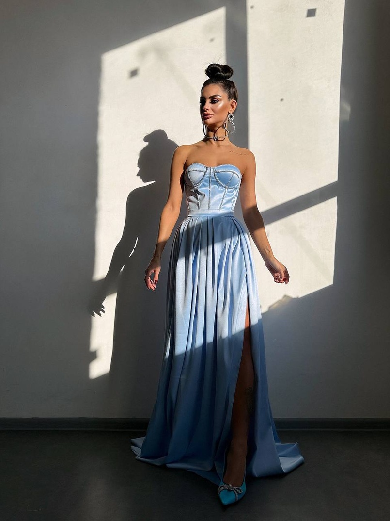 Комплект: корсет-бюстьє , декорований стразами  + спідниця максі з розрізом   | PUSHKA SHOP