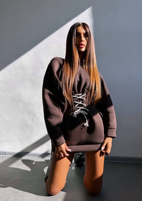 Тепле затишне худі over-size на флісі + корсет на шнурівці Можна носити з корсетом та без | PUSHKA SHOP