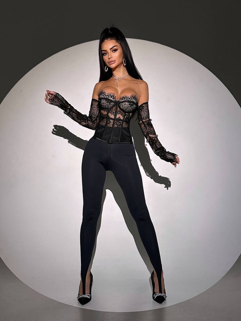 Комплект: мереживний корсет з чашечками + легінси зі штрипками + піджак     | PUSHKA SHOP